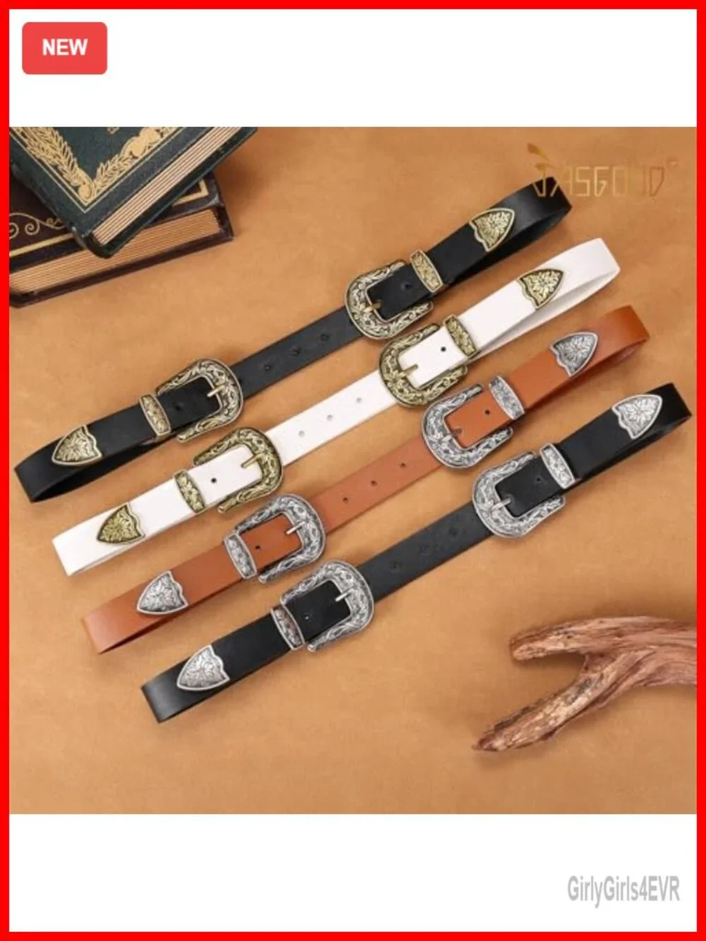Western Double Buckle Belt for Women Cowgirl Style Adjustable Faux Leather